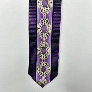 Fratello Men’s Neck Tie 4” x 58” Purple Gold Black Medallion Hand Made Neck Tie